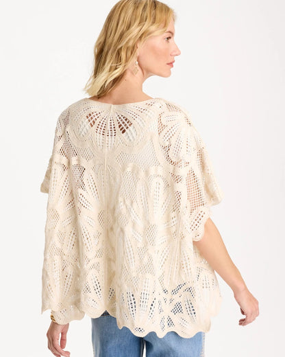 Chico's Woven Cotton-Blend Crochet Lace Poncho