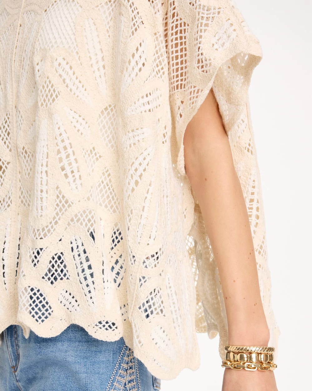 Chico's Woven Cotton-Blend Crochet Lace Poncho