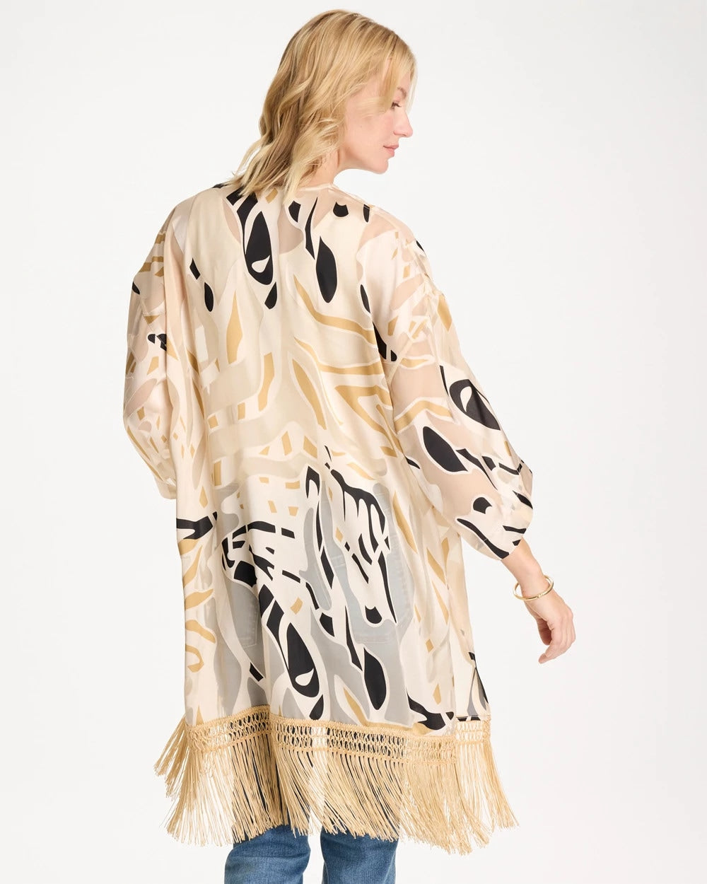 Chico's Woven Long Fringed Kimono