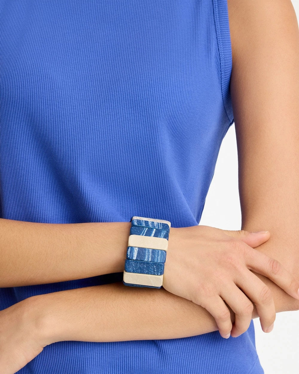 Chico's Blue-Neutral Wood Stretch Bracelet
