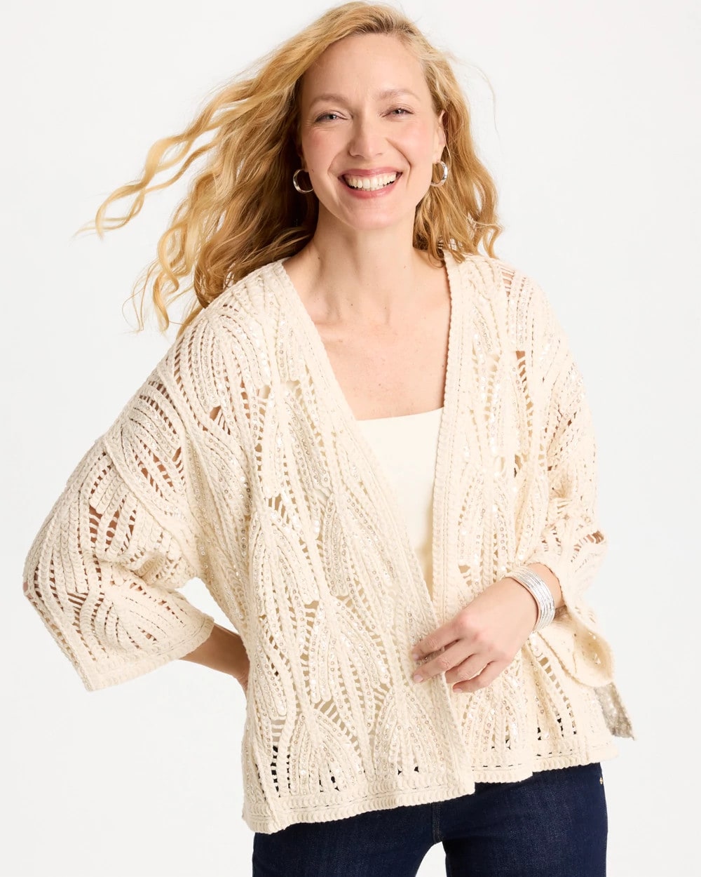 Chico's Cotton Crochet Kimono