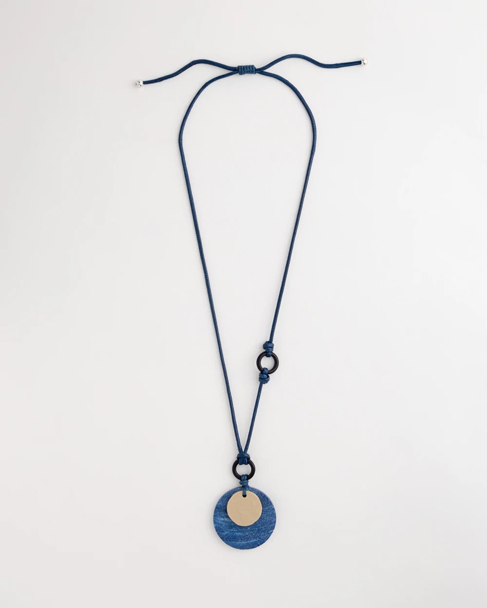 Chico's Adjustable Blue-Neutral Wood Pendant Necklace