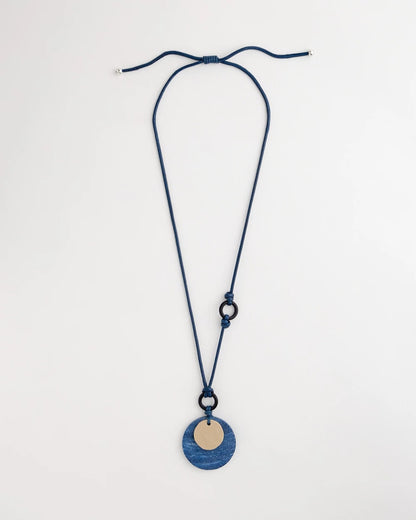 Chico's Adjustable Blue-Neutral Wood Pendant Necklace