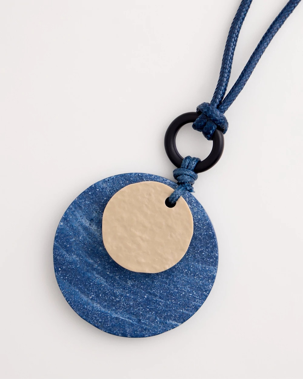 Chico's Adjustable Blue-Neutral Wood Pendant Necklace