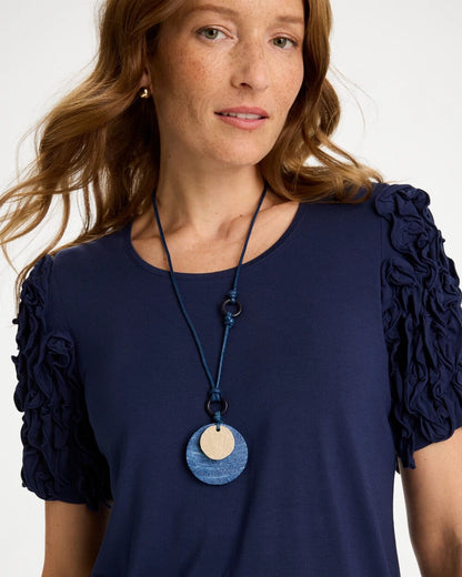 Chico's Adjustable Blue-Neutral Wood Pendant Necklace