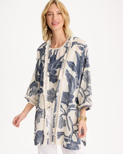 Chico's Cotton Jacquard Fringed Kimono