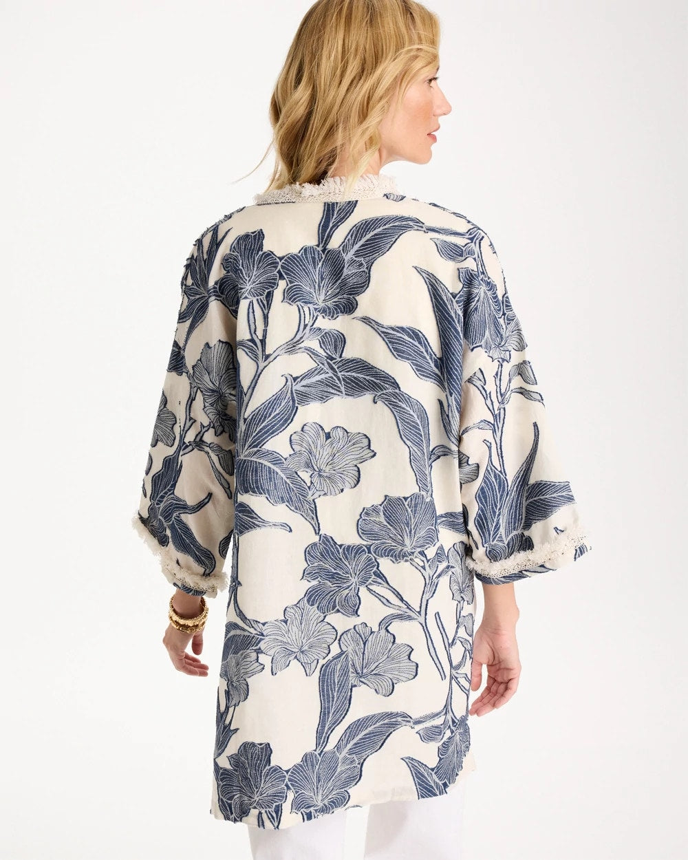 Chico's Cotton Jacquard Fringed Kimono