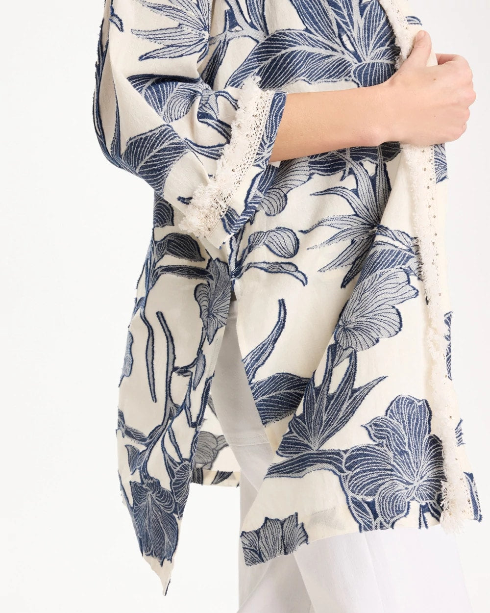 Chico's Cotton Jacquard Fringed Kimono