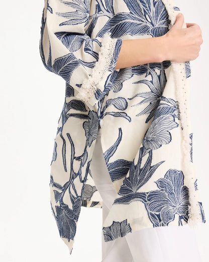 Chico's Cotton Jacquard Fringed Kimono