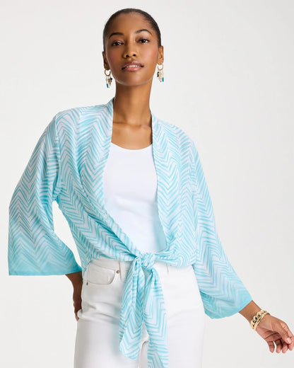 Chico's Georgette Tie-Front Chevron Kimono
