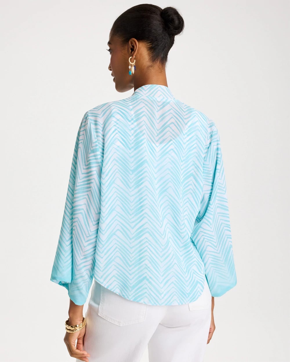 Chico's Georgette Tie-Front Chevron Kimono