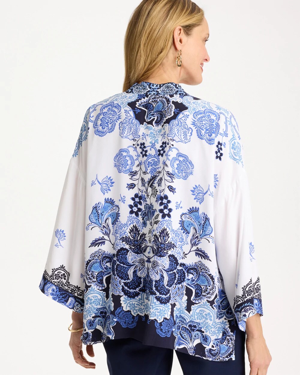 Chico's Woven Faux Silk Printed Kimono