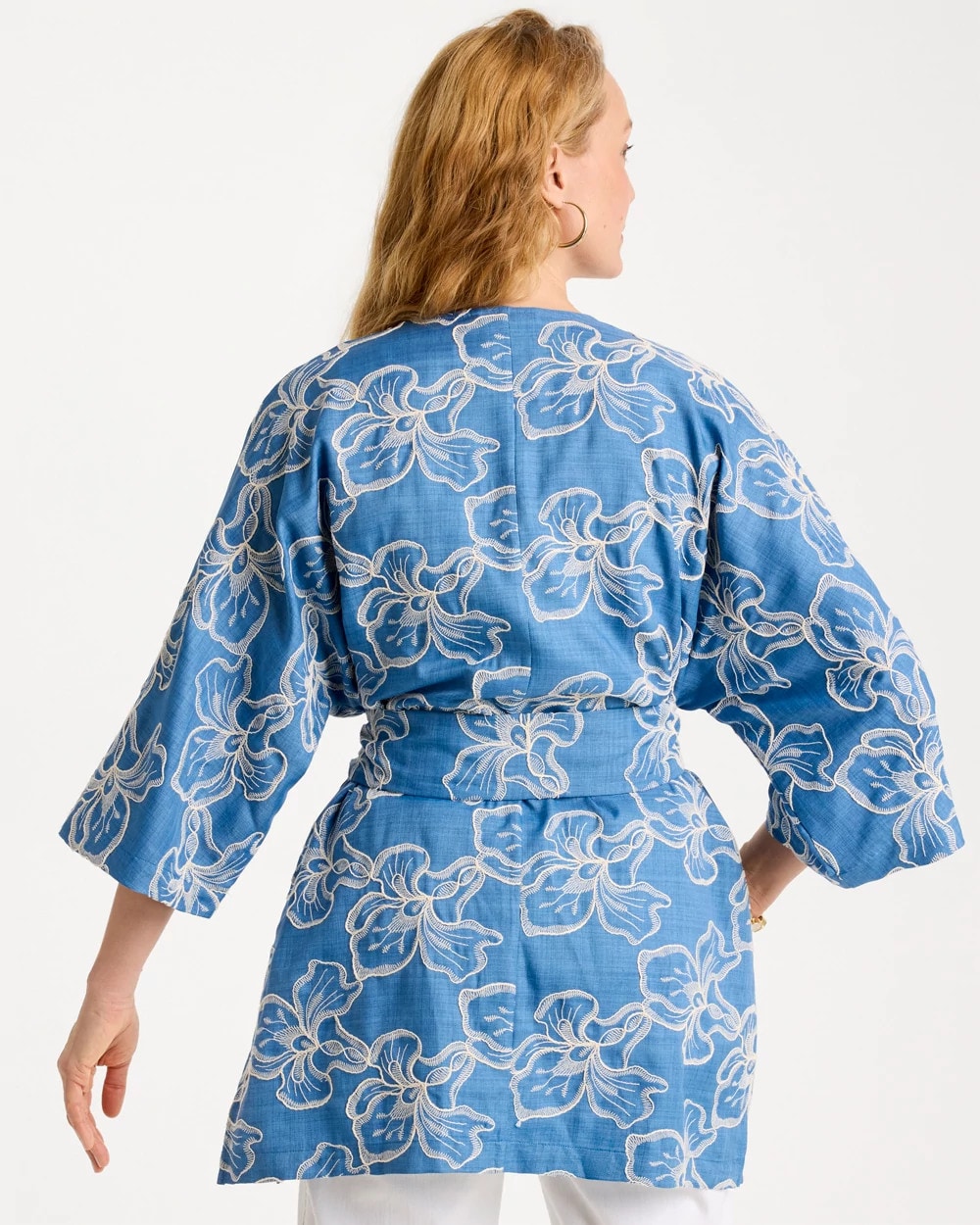Chico's Woven Embroidered Belted Kimono