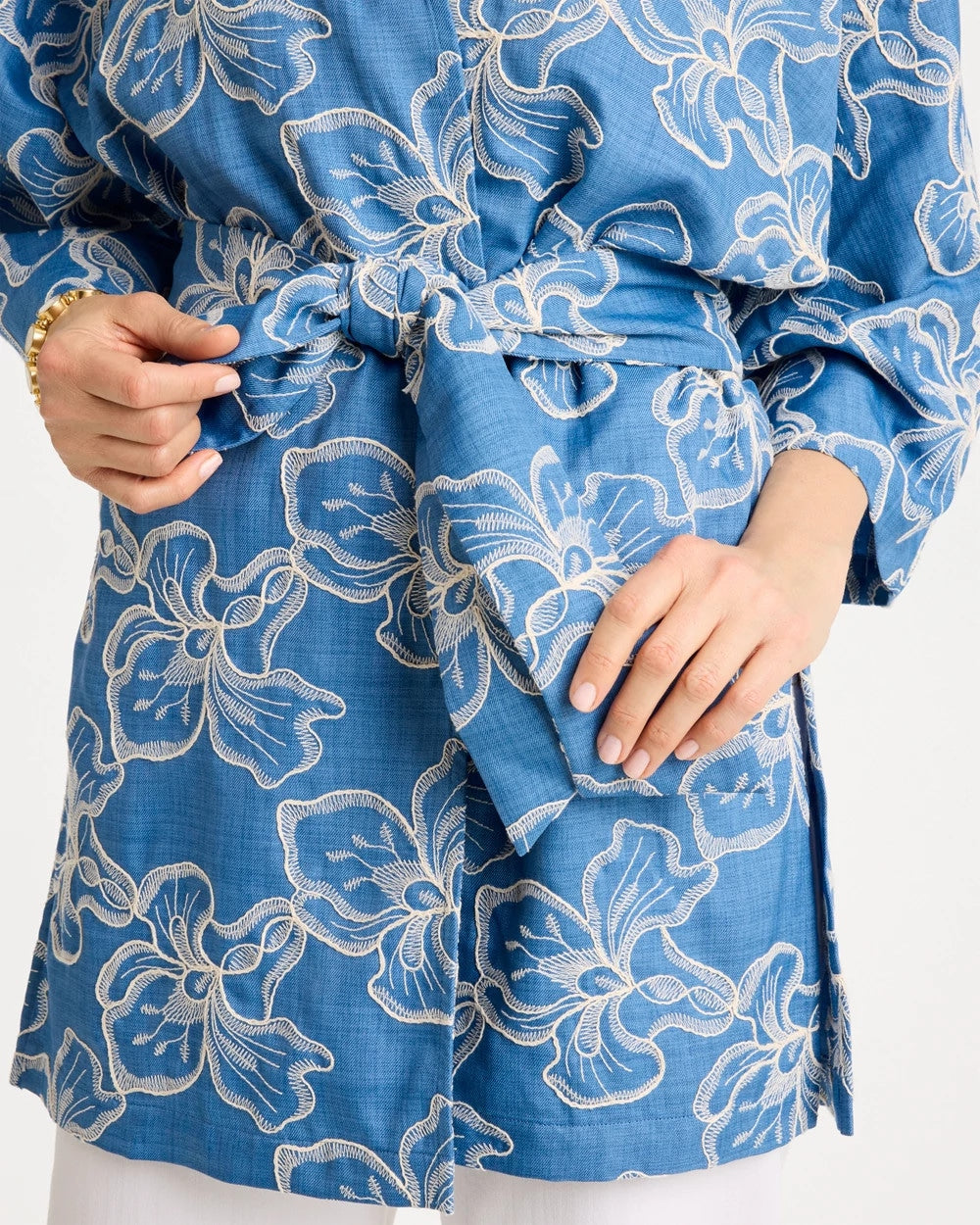 Chico's Woven Embroidered Belted Kimono