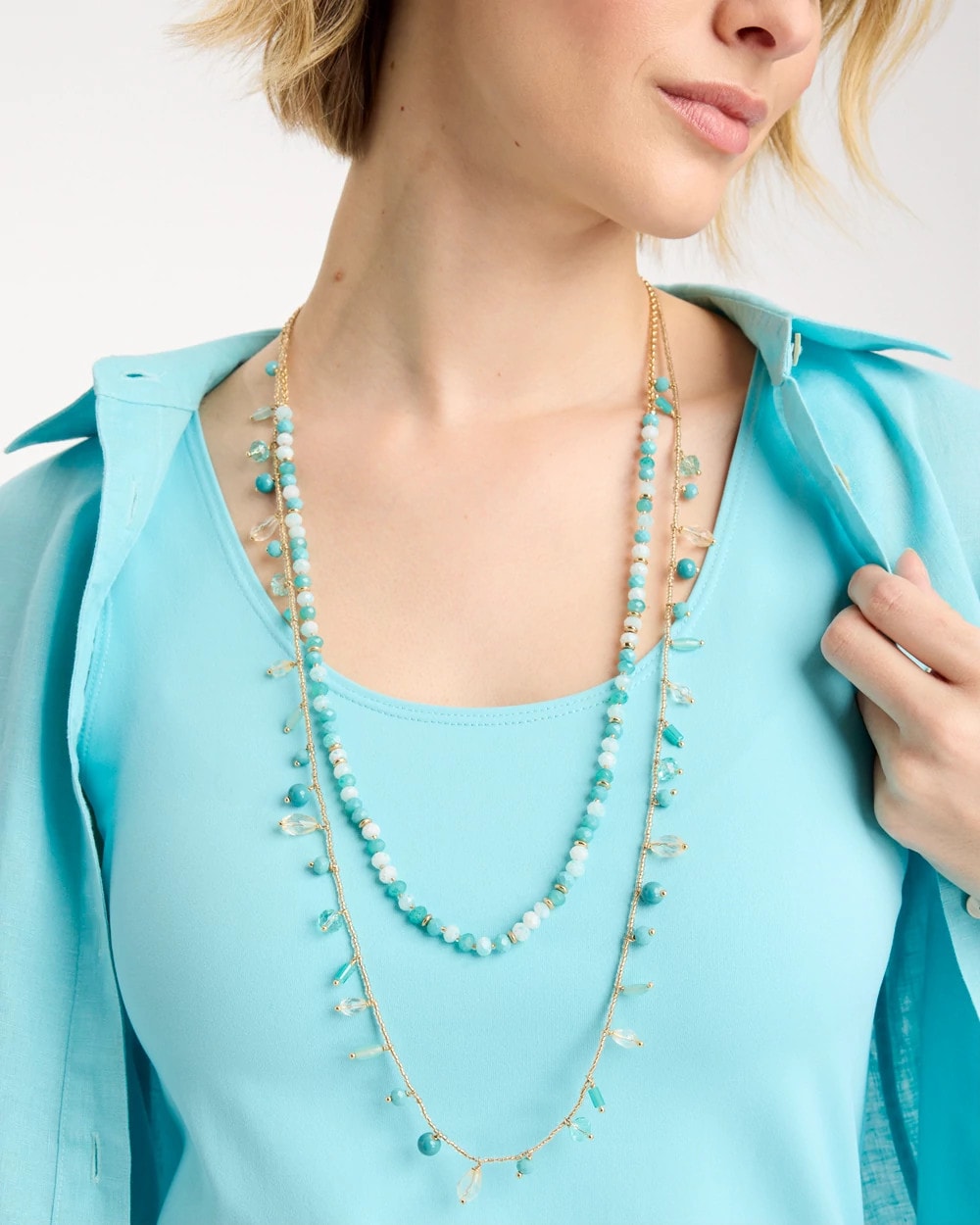 Chico's Multi-Strand Aqua Layering Necklace