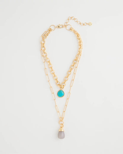 Chico's Double-Strand Blue Pendant Necklace