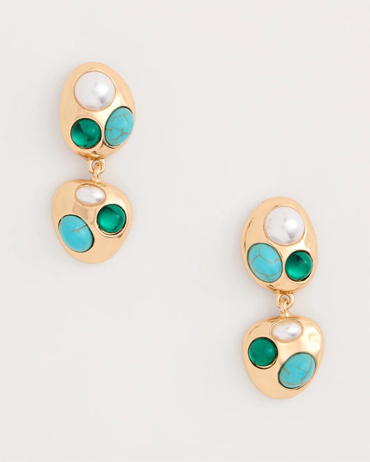 Chico's Blue Pearl Cab Drop Earrings