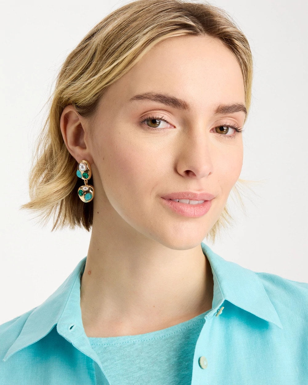 Chico's Blue Pearl Cab Drop Earrings