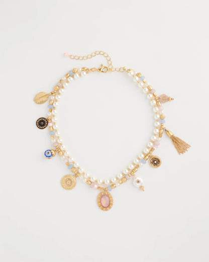 Chico's Genuine Jade Stone Charm Short Necklace