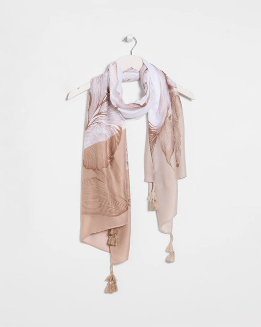 Chico's Neutral Floral Tassel Oblong Scarf