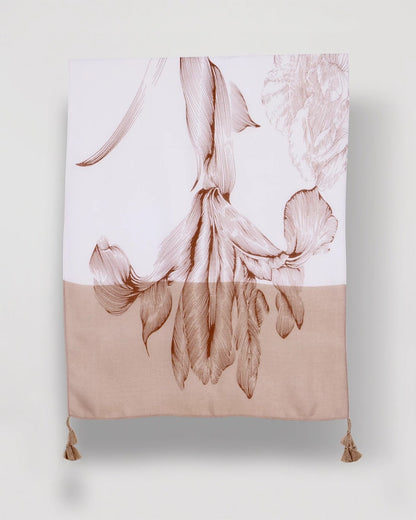 Chico's Neutral Floral Tassel Oblong Scarf