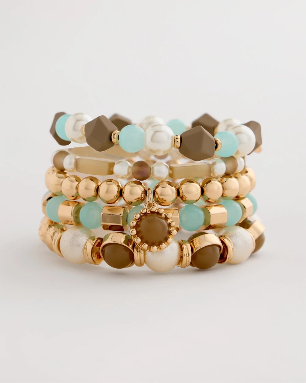 Chico's Aqua Stretch Set of Five Beaded Bracelets