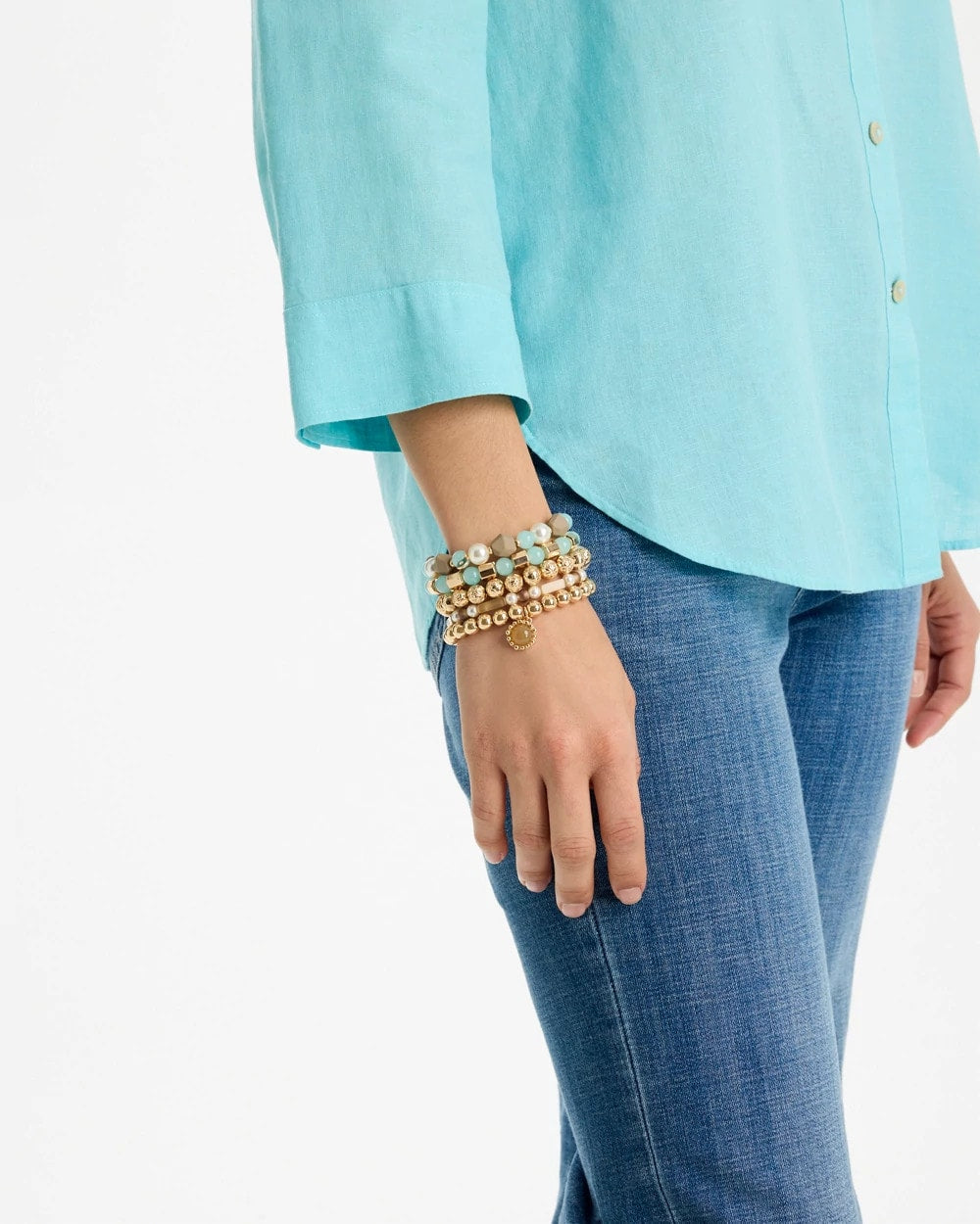 Chico's Aqua Stretch Set of Five Beaded Bracelets