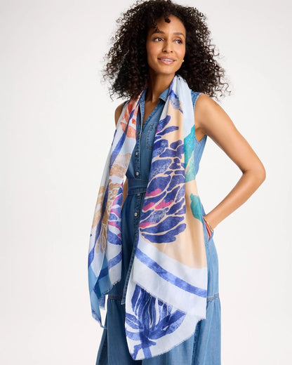 Chico's Coral Motif Oblong Scarf