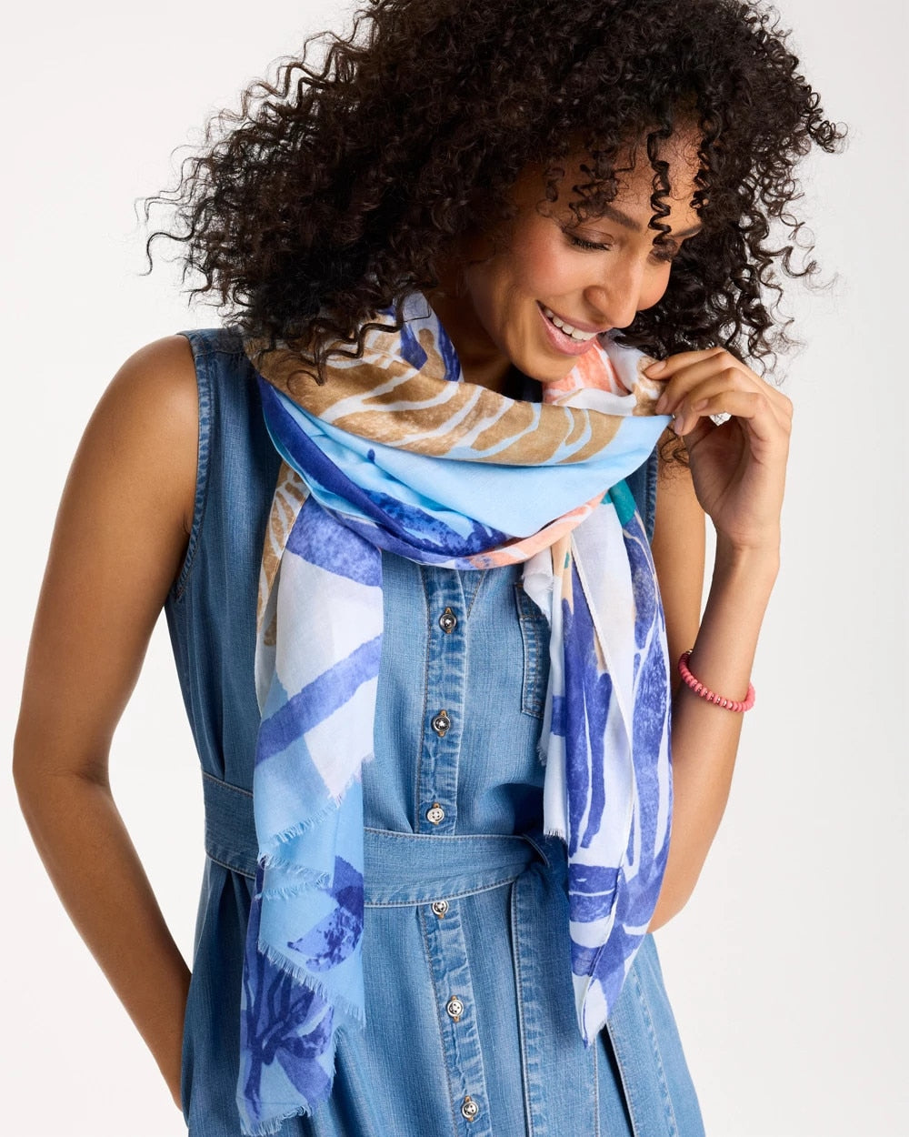Chico's Coral Motif Oblong Scarf