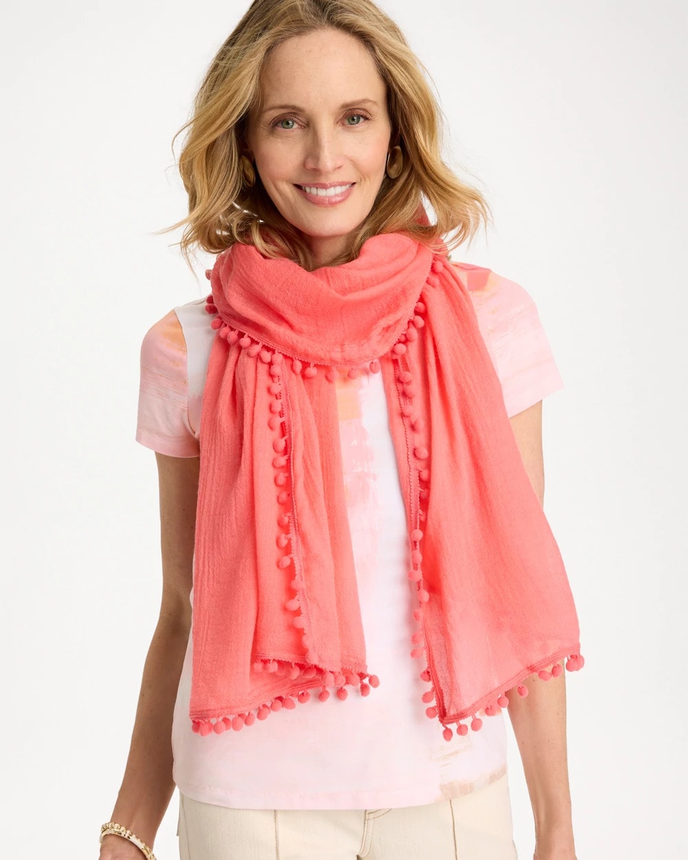 Chico's Pom Pom Oblong Scarf