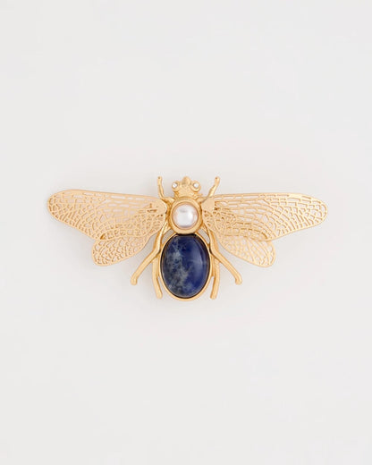 Chico's Sodalite Stone Pearl Bee Brooch