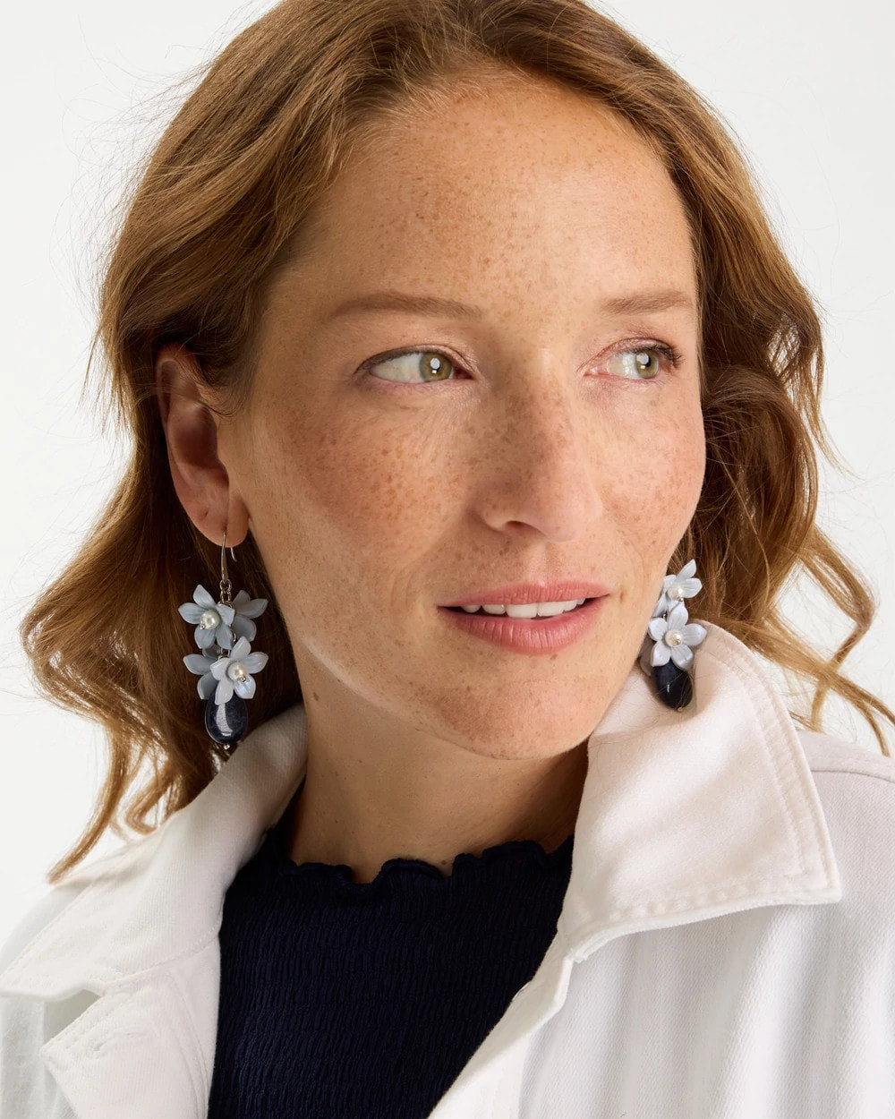 Chico's Lapis Lazuli Stone Flower Earrings