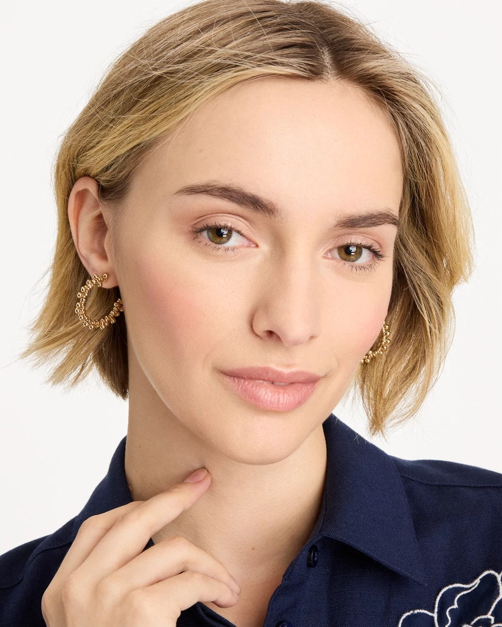 Chico's Golden Beaded Hoop Earrings