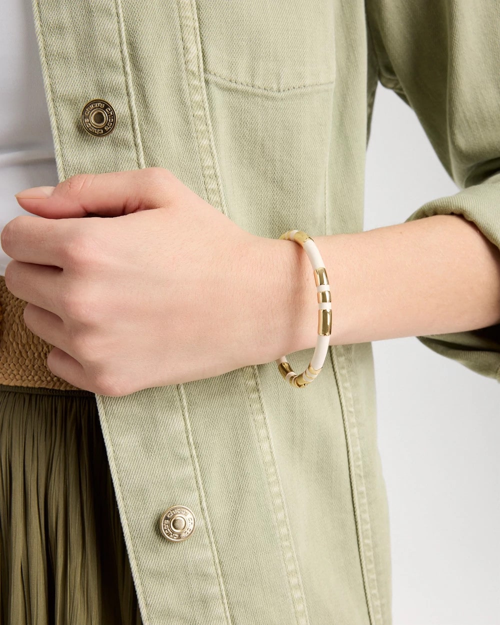 Chico's White Enamel Hinge Bangle