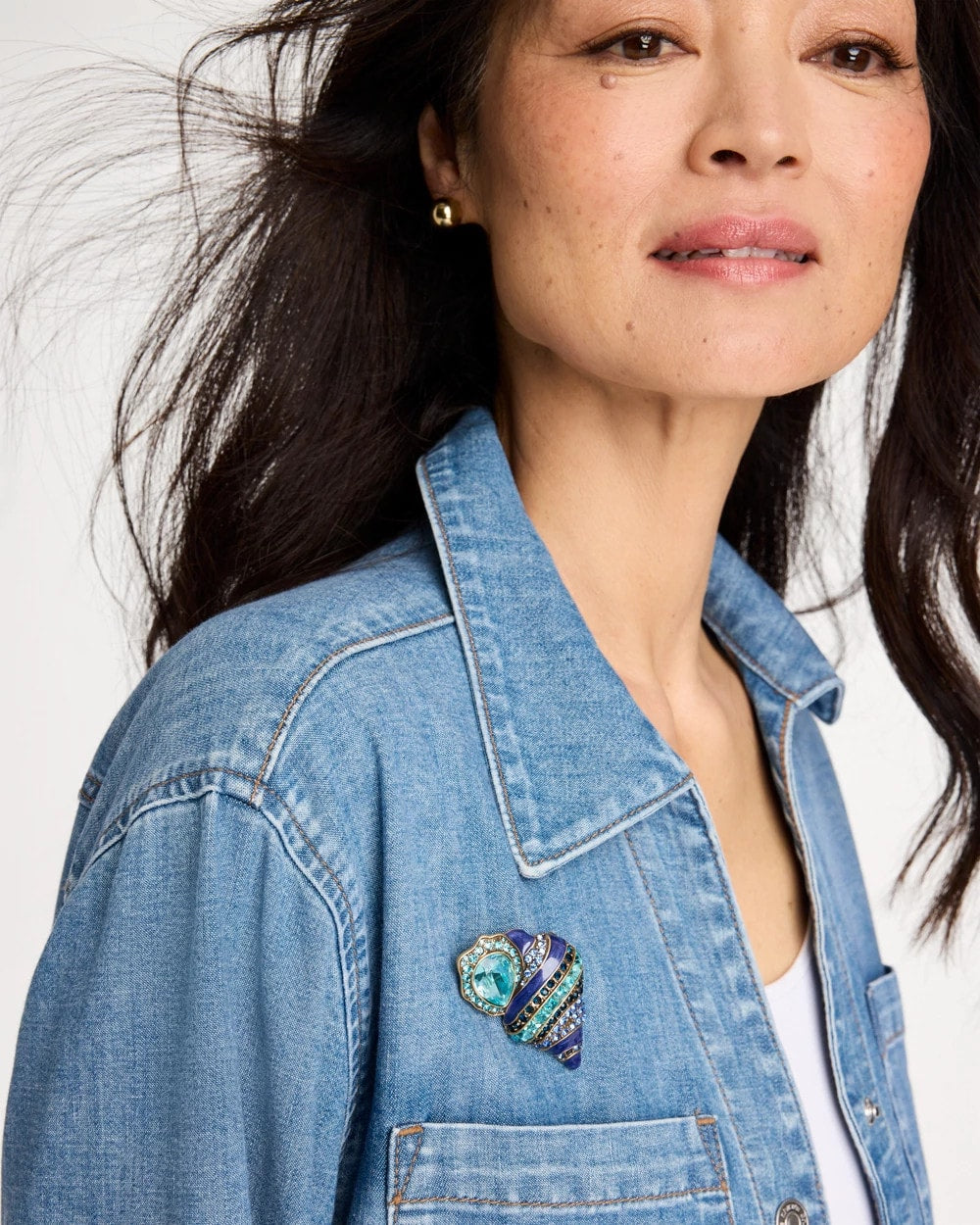Chico's Faux Blue Halo Diamond Conch Shell Brooch