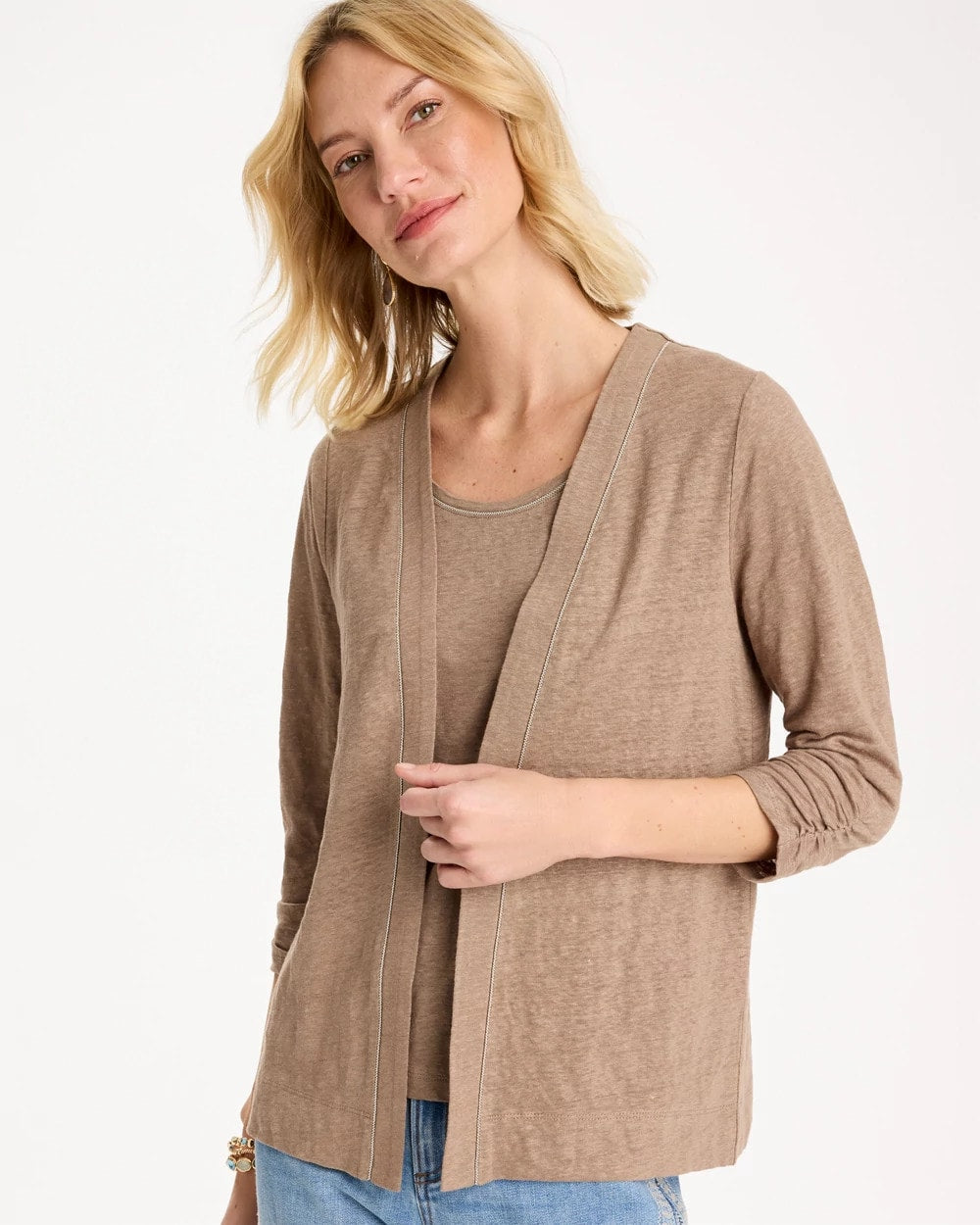 Chico's Linen Open Front Cardigan