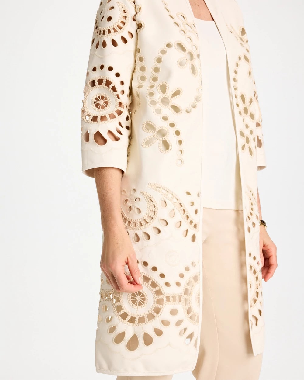 Chico's Long Faux Leather Kimono