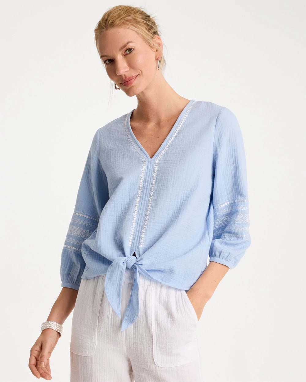 Chico's Cotton Gauze Tie-Front Blouse
