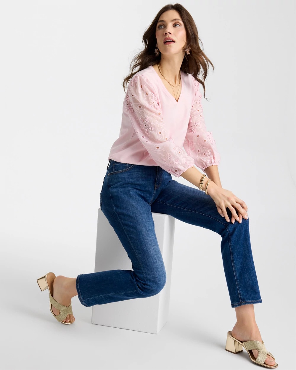 Chico's Floral Eyelet Sleeve Tee