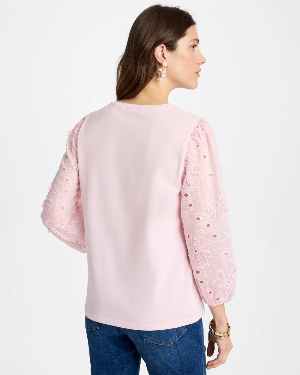 Chico's Floral Eyelet Sleeve Tee