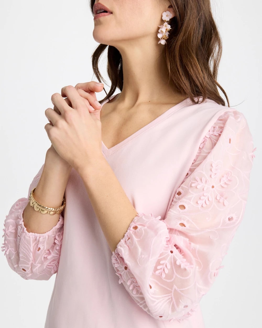 Chico's Floral Eyelet Sleeve Tee
