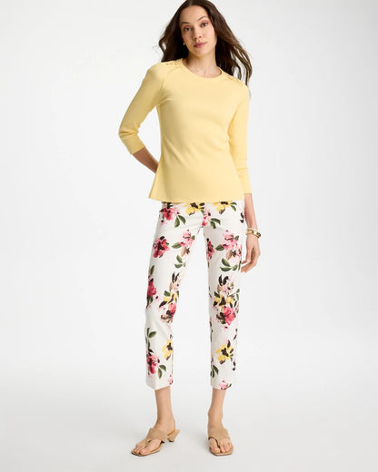 Chico's Ribbed Button Crewneck Tee