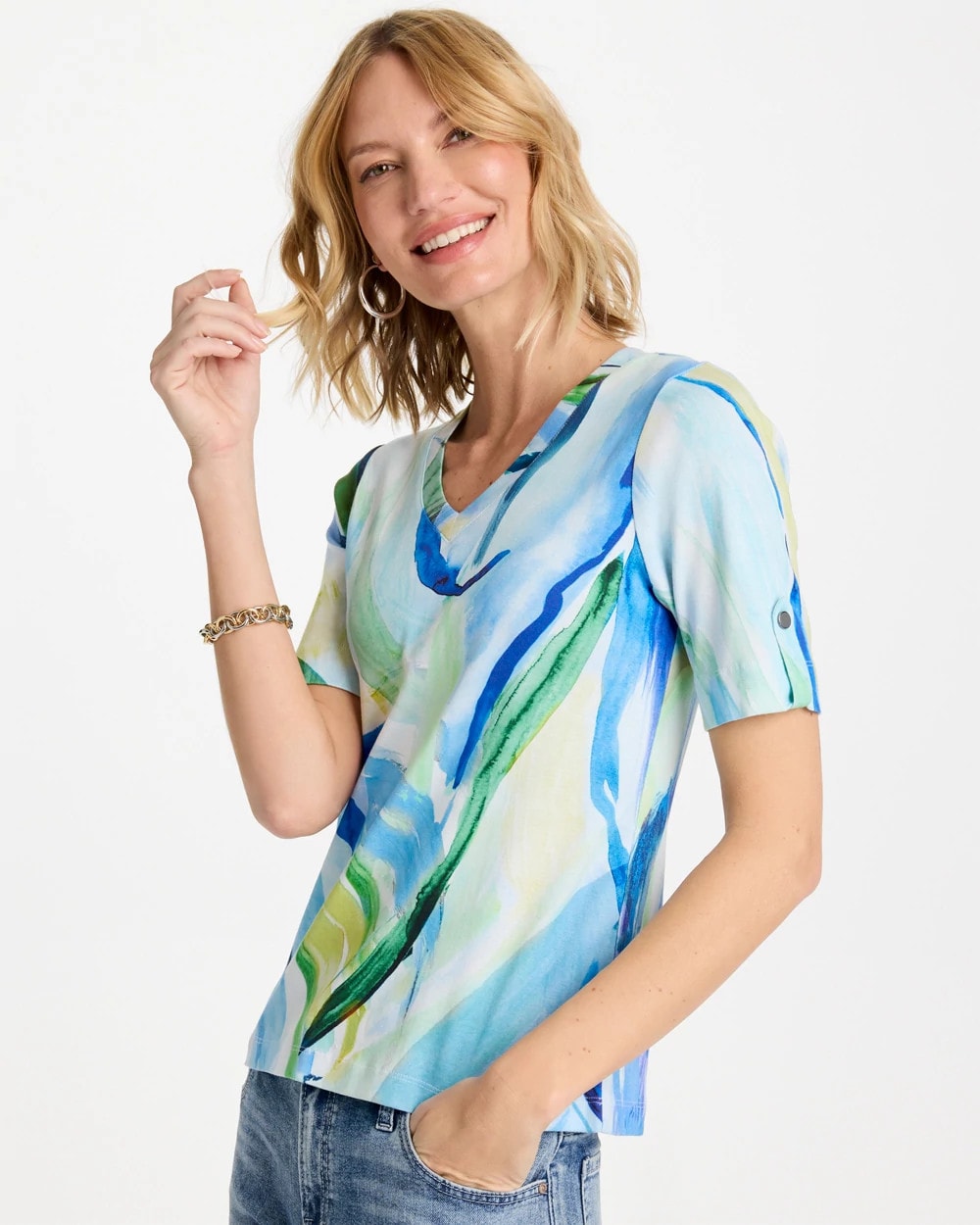 Chico's Printed Pima V-Neck Tee