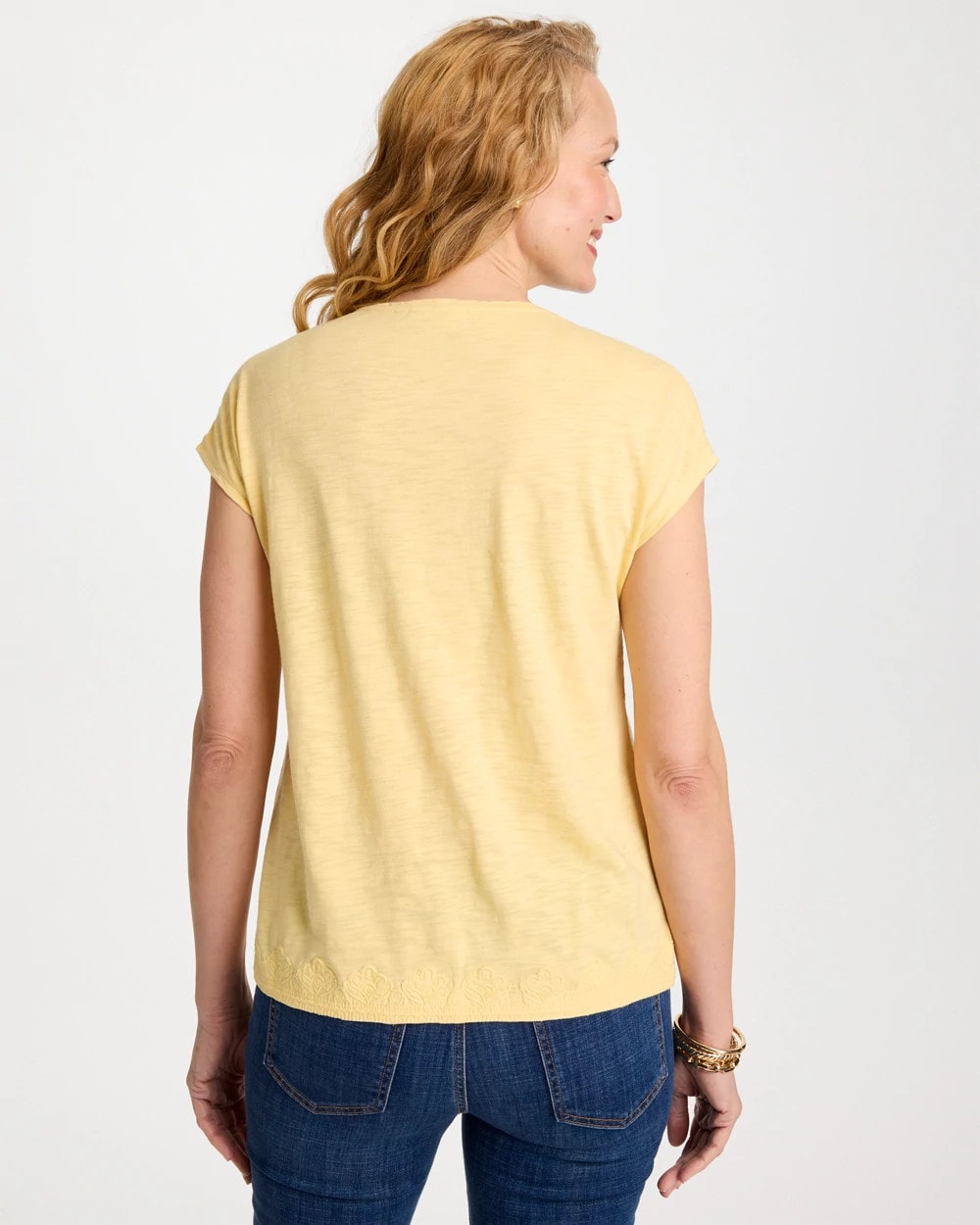 Chico's Monochrome Embroidered Cap-Sleeve Tee