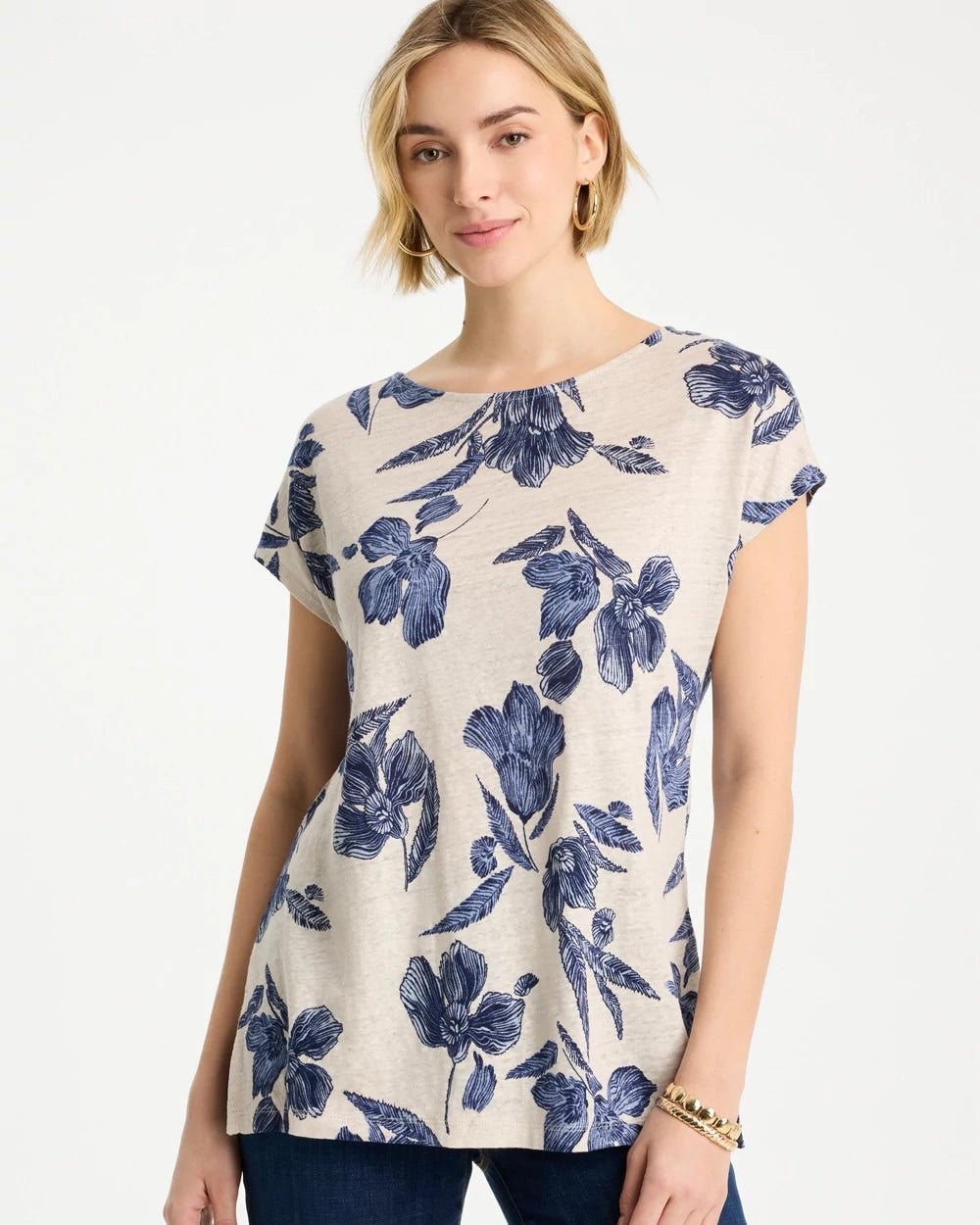 Chico's Floral Linen Dolman Tee