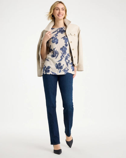 Chico's Floral Linen Dolman Tee