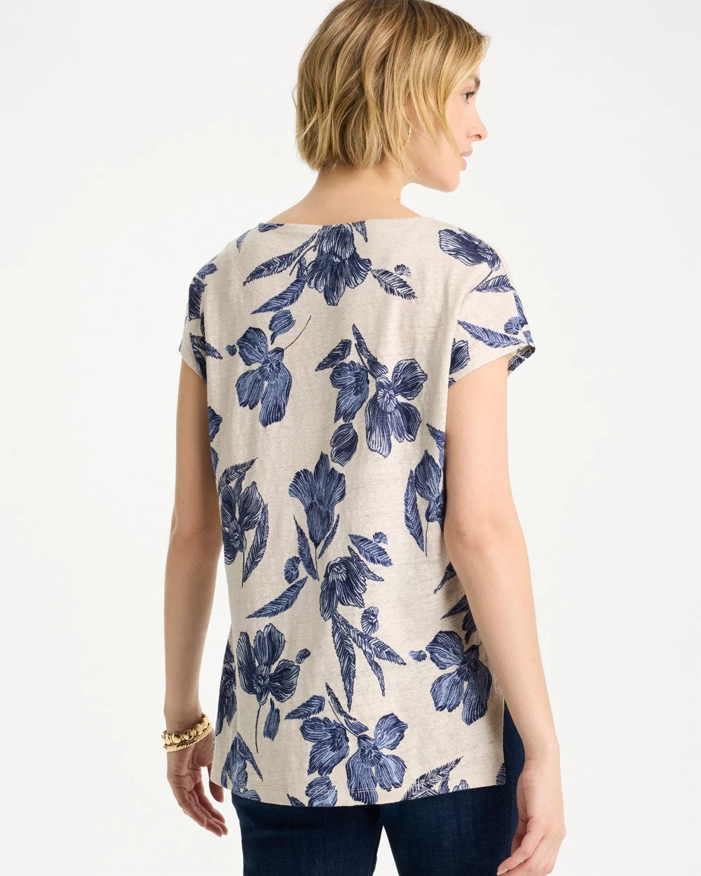 Chico's Floral Linen Dolman Tee