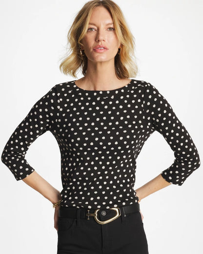 Chico's Polka Dot Pima 3/4 Sleeve Tee