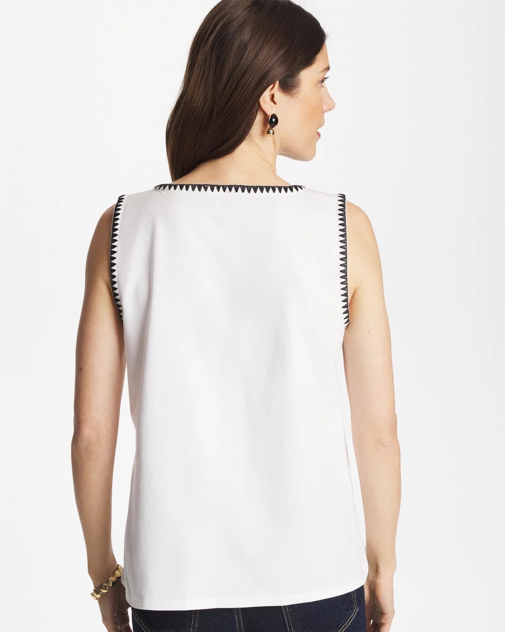Chico's Blanket Stitch Contour Cotton™ Square Neck Tank
