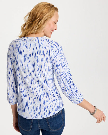 Chico's Printed Puff Sleeve Slub Henley
